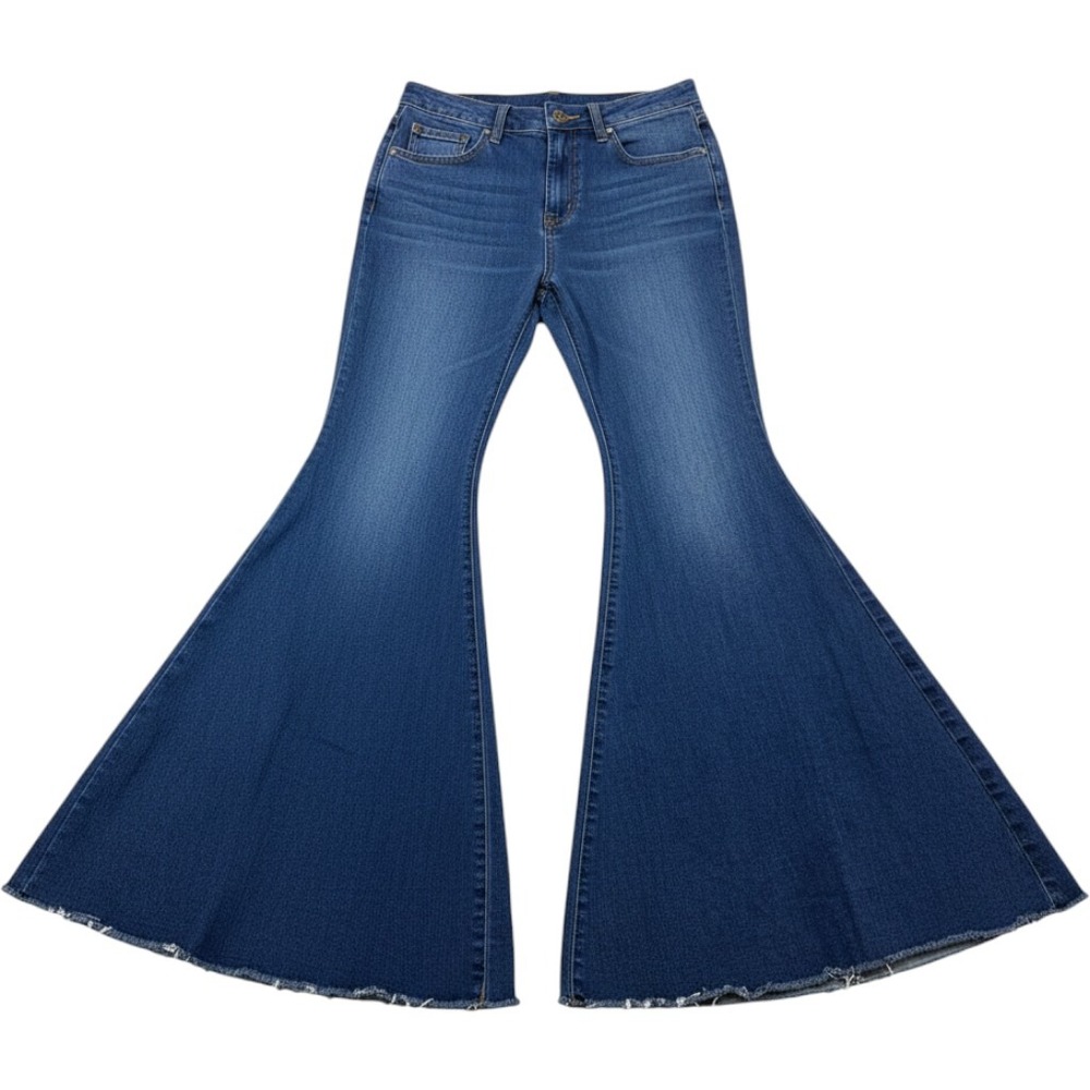 Free People Just Float On Flare Jeans Medium Wash Raw Hem W31 High Rise Retro